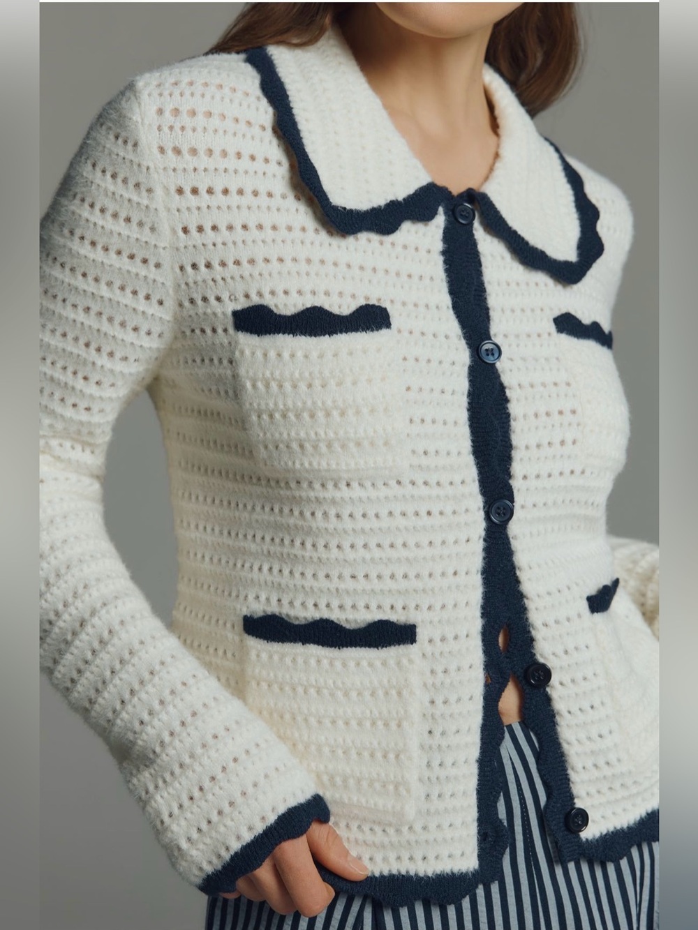 NVLT Crochet Knit Collared Jacket